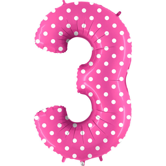 40" Foil Shape Balloon Number 3 Baby Pink Dots