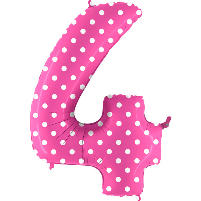 40" Foil Shape Balloon Number 4 Baby Pink Dots