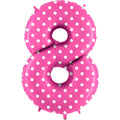 40" Foil Shape Balloon Number 8 Baby Pink Dots