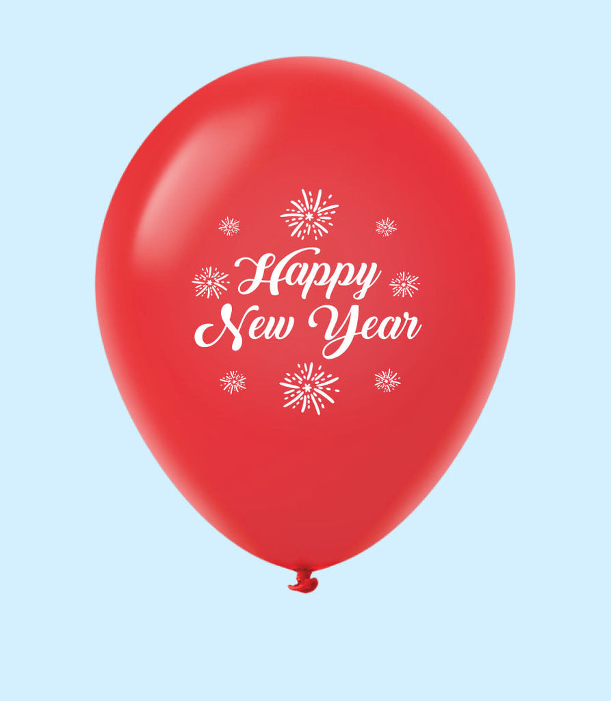 11" New Years Fireworks Latex Balloons Red (25 Per Bag)