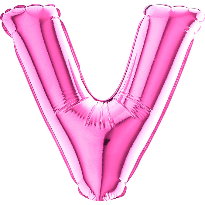 7" Airfill Only (requires heat sealing) Letter V Fuschia Foil Balloon