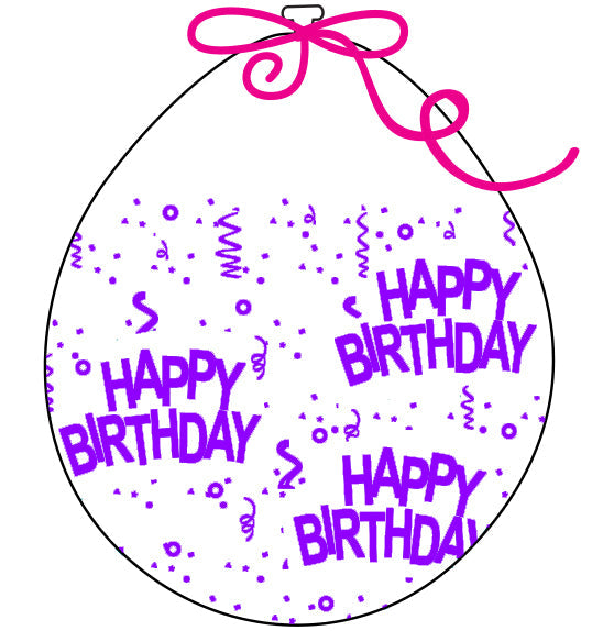 18" Stuffing Balloons (25 Per Bag) Decomex Clear HAPPY BIRTHDAY with VIOLET INK