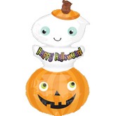 35" Happy Halloween Stacker Balloon Ghost